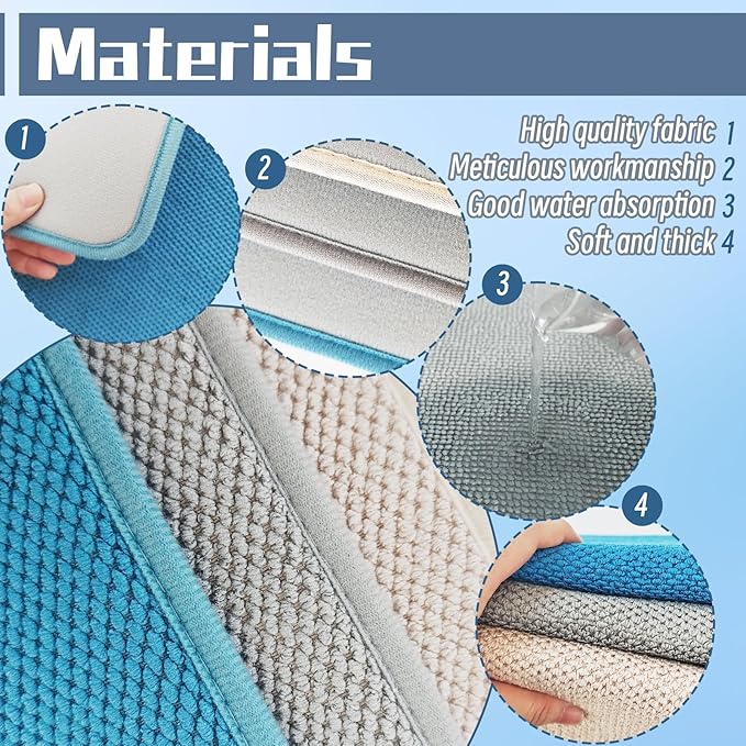 3 Pack Microfiber Dish Drying Mats,Ultra Absorbent Dish Drainer Mats,20x15" Large Size Kitchen Quick Dry Pads for Counter,Under Sink,Coffee Rack(Blue,Beige,Gray)