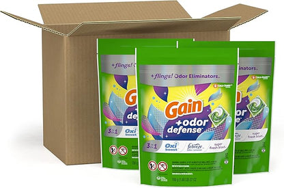 Gain Flings 3-in-1 Laundry Detergent Soap Pacs, Super Fresh Blast Scent, 3 Bag Value Pack, HE Compatible, 111 Count