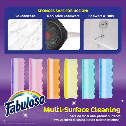 Fabuloso Scratch-Free Kitchen Dish Sponges, Rainbow Cellulose Scrubber Sponge with Scouring Pad for Dishes, Pots, Pans, Counters and Sinks, Tough on Messes, 4.25 x 2.75 x 1.25 in, 12 Count