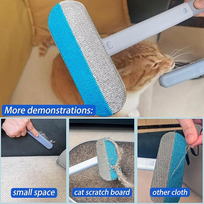 Reusable Pet Hair Remover Brush Cat Dual-Fabric Efficient Pet Hair Removal Tool for Couch, Beds, Carpet Long Handle Cats Hairs Remover Easy Pet Hairs Remove Brush 4 in 1 Kitten Puppy Rabbit Fur Clean