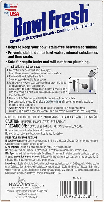 Bowl Fresh Blue plus Bleach Automatic Toilet Bowl Cleaner Tablets, Toilet Freshener Tablets with Borax and Bleach, 2 Count (Pack of 5)