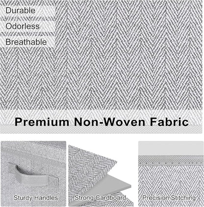 WUIKE 3 Pack Large Storage Bins with Lids, Fabric Closet Shelf Organizers, FoldableStorage Baskets with Cover for Bedroom, Herringbone Gray