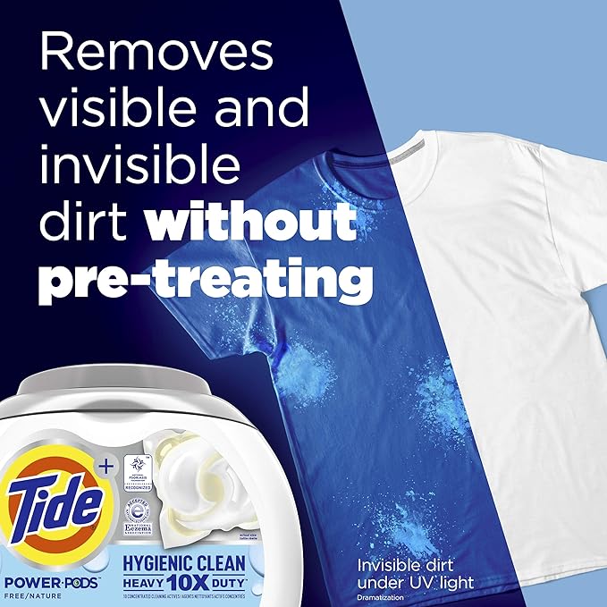 Tide Hygienic Clean Heavy Duty 10x Free Power Pods Liquid Laundry Detergent, White, Unscented, 41 Count