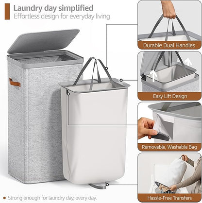 Sorbus Laundry Hamper with Lid - Collapsible Fabric Laundry Basket with Handles and Removable Laundry Bag – 26.5 Gallon (100 L) Dirty Clothes Hamper for Bedroom, bathroom and dorm - 2 Pack (Gray)
