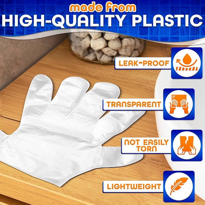200 Pcs Paraffin Gloves for Hands - Lightweight, Disposable, Transparent, Leak-Proof, Universal Plastic Paraffin Wax Gloves for Hands - Soft, Easy to Use for Cooking, Eating, Cleaning, Hair Coloring