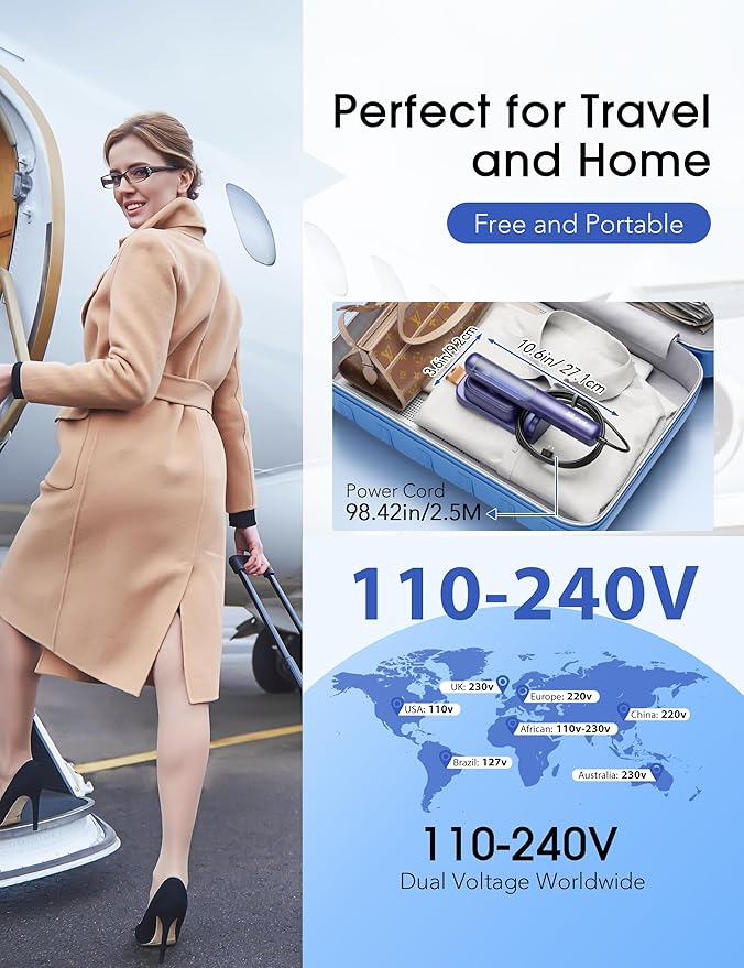 Travel Steamer for Clothes, Portable Handheld Design, Clothing Wrinkles Remover, Strong Penetrating Steam, 1100W Powerful 2 In 1 Steamer & Iron, 100ml Big Capacity, Home, Office, Travel 110-240V