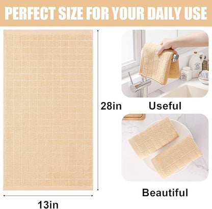 Homaxy 100% Cotton Terry Kitchen Towels(Apricot, 13 x 28 inches), Checkered Designed, Soft and Super Absorbent Dish Towels, 8 Pack