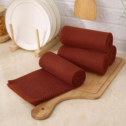 Kitinjoy 100% Cotton Waffle Weave Kitchen Hand Towels (13 X 28 Inches, Rust), 4-Pack Super Soft and Absorbent Dish Towel for Drying Dishes