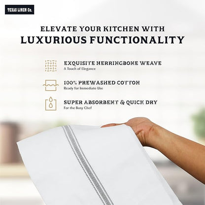 TEXAS LINEN CO. Cotton Kitchen Towels 6 Pack - 15 x 25 Inches - Highly Absorbent Dish Towels for Kitchen Drying, Soft Durable Reusable Quick Dry Tea, Kitchen and Dish Cloths Set - Grey Stripe