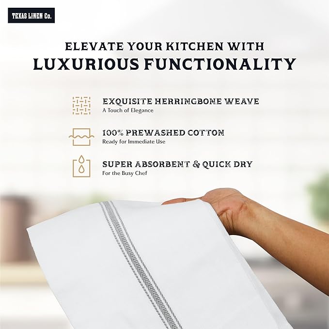 TEXAS LINEN CO. Cotton Kitchen Towels 12 Pack - 15 x 25 Inches - Highly Absorbent Dish Towels for Kitchen Drying, Soft Durable Reusable Quick Dry Tea, Kitchen and Dish Cloths Set - Grey Stripe