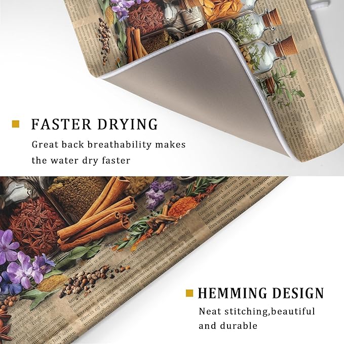 Herbs Kitchen Dish Drying Mat - Spice Bottle Absorbent Microfiber Dish Rack Mat Drying Pad 18 X 24 In