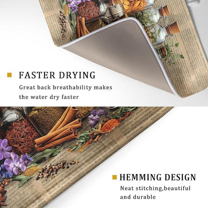 Herbs Kitchen Dish Drying Mat - Spice Bottle Absorbent Microfiber Dish Rack Mat Drying Pad 18 X 24 In