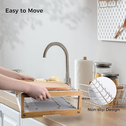 Wealone Stone Dish Drying Mat with Stainless Steel Dish Rack, Super Absorbent Diatomaceous Earth Dish Drying Mat, Large Size Stone Drying Mat, Fast Drying Dish Racks for Kitchen Counter