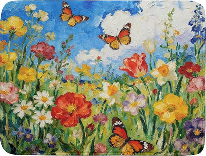 Floral Dish Drying Mat for Kitchen Counter 18x24 Spring Summer Theme Colorful Flower Butterfly Seasonal Absorbent Reversible Microfiber Drying Mats Kitchen Countertop Protector Dishes Drainer Pad