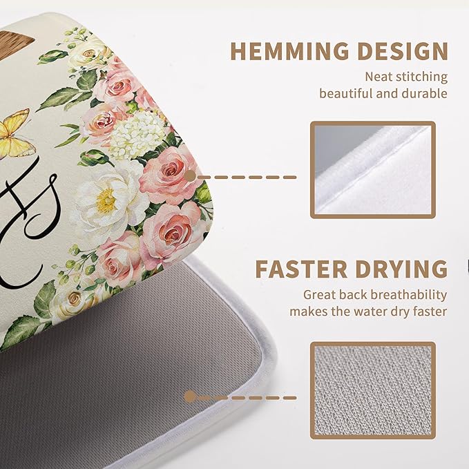 Easter He Is Risen Dish Drying Mats Spring Floral Dish Mat Easter Cross Drying Matt Dishes Dryer Pad for Kitchen Counter Absorbent Microfiber Washable Foldable Reusable 18x24 in