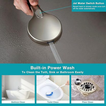 Handheld Shower Head with on off Switch&Built-in Power Spray,7-Setting High Pressure Shower Wand with 79in Long Hose&Bracket and Extra Adhesive Shower Holder for Lower Mount,Brushed Nickel