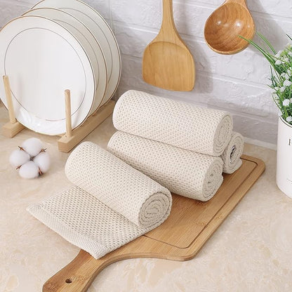 Kitinjoy 100% Cotton Waffle Weave Kitchen Hand Towels (13 X 28 Inches, Beige), 8-Pack Super Soft and Absorbent Dish Towel for Drying Dishes