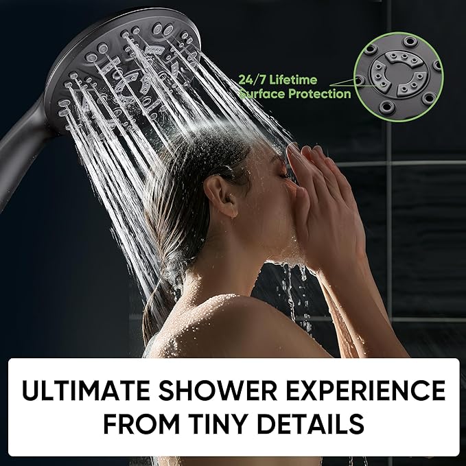 Cobbe 8-Setting Handheld Shower Head with High Pressure Shower Heads - Bathroom Showerhead Set - Detachable Showerhead with 5ft Stainless Steel Hose and Brass Swivel Bracket (Matte Black)