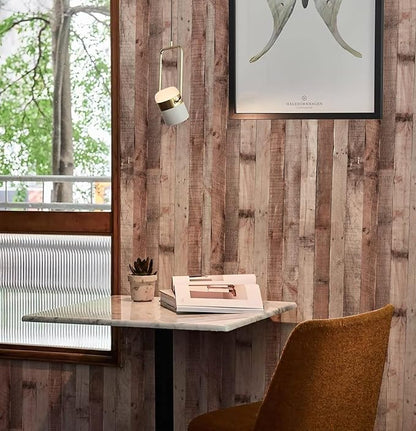Yun-aeon Natural Wood-Cinnamon Wood Contact Paper Peel and Stick Wallpaper 17.3"x 400"Self Adhesive Removable Vintage Faux Wood Wall Paper Plank Shelf Home Decoration Kitchen Counter Cover Use