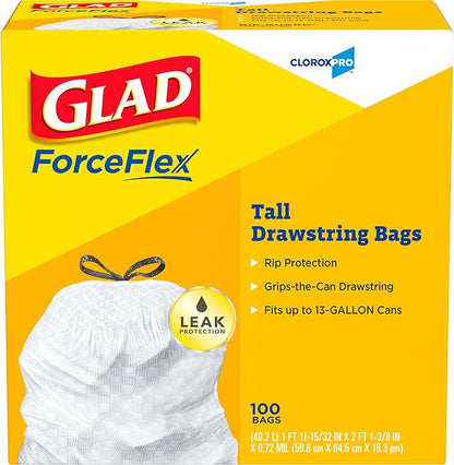 CloroxPro Glad ForceFlex Tall Drawstring Trash Bags,13 Gal,100 Ct (Pack May Vary),(Pack of 4)