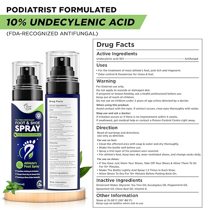 Tea Tree Foot Odor Spray - Mint Blast Shoe Deodorizer for Smelly Feet, Athletes Foot Spray Odor Eliminator No More Smelly Shoes or Stinky Feet | Removes, Controls & Prevents Odors - 120ml Made in USA