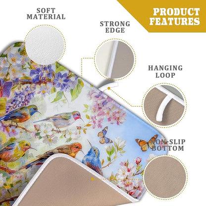 Spring Bird Dish Drying Mats for Kitchen Counter Floral Small Dish Drying Pad Season Decor
