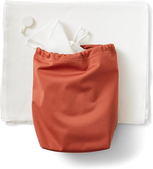 Esembly Paperless Towel Roll - Reusable Kitchen Towels 12-Pack Washable Cotton with Laundry Bag & Hook - Zero-Waste, Absorbent, Washable - Clay