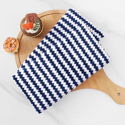 Homaxy Kitchen Towels(12 Pack, 10 x 20 inches), Ultra Soft and Absorbent Dish Towels, Reusable Fast Drying Microfiber Cleaning Cloth, Coral Velvet Wave Design No-lint, Navy Blue