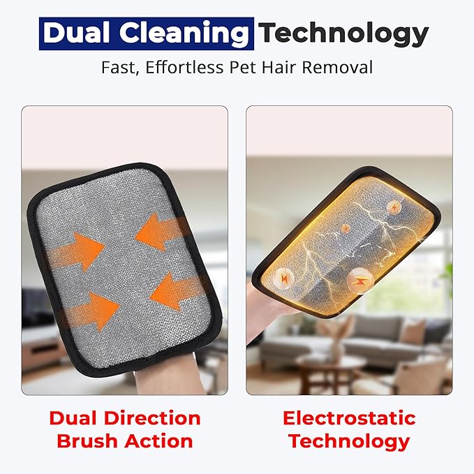 Electrostatic pet Hair Removal Glove, Reusable the Magic Brush pet Hair Remover, pet Glove Set for Furniture, Clothing, Car Seats, Reusable 2-in-1 Design, 1 Pack