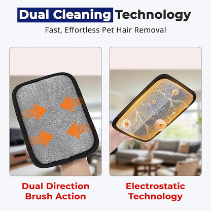 Electrostatic pet Hair Removal Glove, Reusable the Magic Brush pet Hair Remover, pet Glove Set for Furniture, Clothing, Car Seats, Reusable 2-in-1 Design, 1 Pack