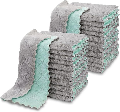 AIDEA Kitchen Towels, 24 Pack Absorbent Coral Fleece Dish Towels, No Odor Reusable Dish Cloths, Microfiber Cleaning Cloths, Fast Drying Dishcloths, 6.3" x10.4"