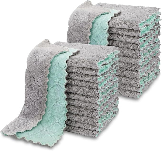 AIDEA Kitchen Towels, 24 Pack Absorbent Coral Fleece Dish Towels, No Odor Reusable Dish Cloths, Microfiber Cleaning Cloths, Fast Drying Dishcloths, 6.3" x10.4"