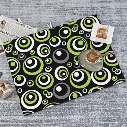 Green Black Gray Geometric Circle Dish Drying Mat for Kitchen Counter, Absorbent Microfiber Modern Drying Pad for Dish Drainer, Washable, Foldable for Kitchen Gadgets, Multi-Use, Home Decor, 18" x 24"