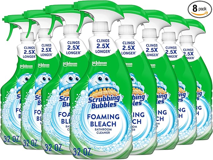 Scrubbing Bubbles Foaming Bleach Bathroom and Shower Cleaner Disinfectant Spray, Helps Erase Mold & Mildew, 32oz (Pack of 8)