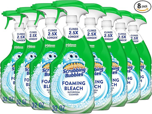 Scrubbing Bubbles Foaming Bleach Bathroom and Shower Cleaner Disinfectant Spray, Helps Erase Mold & Mildew, 32oz (Pack of 8)