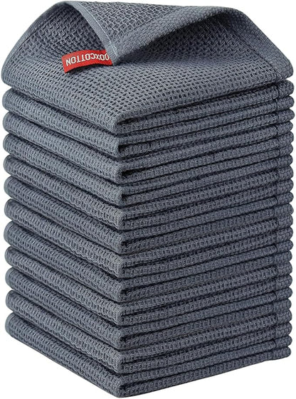 Nialnant 12 Pack Dish Towels,100% Cotton Kitchen Towels,Soft and Absorbent Kitchen Dish Rags, Dish Towels for Washing Dishes-12x12 Inch