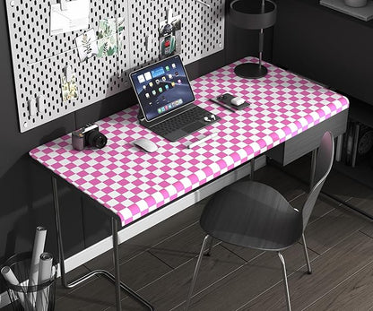 Modern Peel and Stick Wallpaper Pink and White Mosaic Checkered Contact Paper 17.7"x393" Self Adhesive Lattice Wallpaper Removable Decorative Wallpapers for Bedroom Countertops Cabinet Vinyl Roll