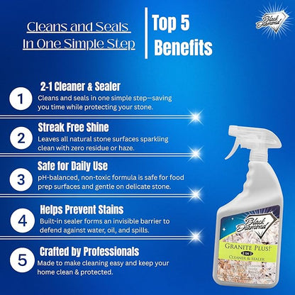 Black Diamond Stoneworks GRANITE PLUS! 2 in 1 Cleaner & Sealer for Granite, Marble, Travertine, Limestone, Ready to Use! (1-Gallon)