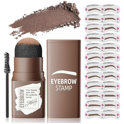 Eyebrow Stamp Stencil Kit - Eye Brow Stencil Kit for Beginners, Brow Stencil and Stamp Kit Long-lasting, Smudge-Proof & Waterproof, 24 Reusable Eyebrow Shapes Stencils for Perfect Brow (Dark Brown)