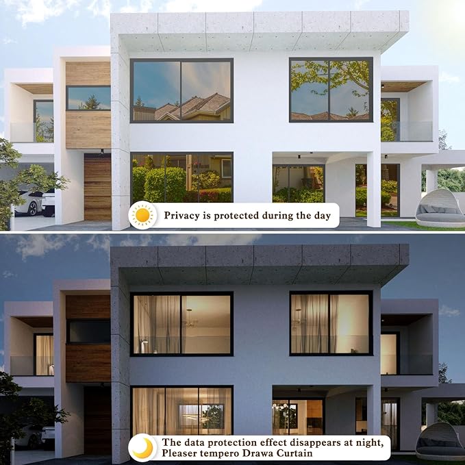 Window Privacy Film One Way Daytime Mirror Tint Treatments UV Heat Control Vinyl Stickers Sun Block Glass Paper Door Covering Reflective 35.4 Inch x 6.5 Feet Brown Silver