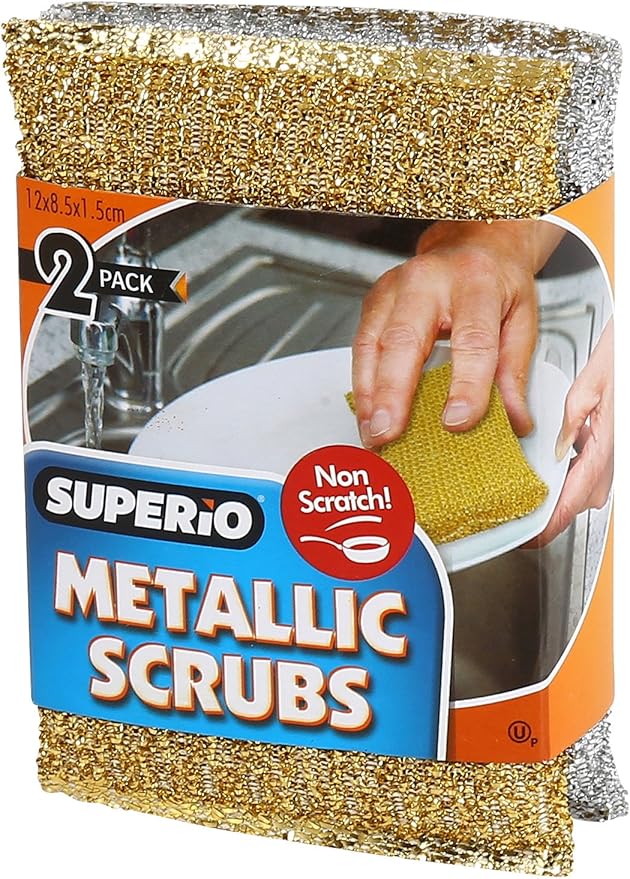 Gold and Silver Kitchen Sponge Scrubber, Heavy Duty Metallic Sink, Pot, Dish Washing Scrubber Non-Scratch, Non-Metal, Kosher Sponge, Pack of 12 (Superio)