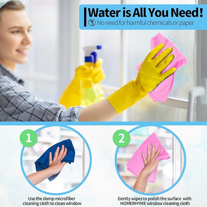 HOMERHYME Microfiber Cleaning Cloth, 12 Pack Window Glasses Cleaning Cloth, Reusable Lint-Free Streak Free Polishing Cloth Wipes for Stainless Steel, Eyeglasses, Mirrors, Screens & Lenses,12"*12" Pink