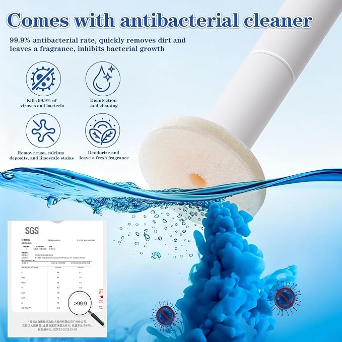 PeiTuShangJin Disposable Toilet Brush, Auto-Ejecting, Includes 24 Enhanced Refills (16 Ocean, 8 Natural), Plus 3 Air-Purifying Scent Rings (Ocean, Rose, Lemon) 360° Dead-Angle-Free Cleaning (40white)