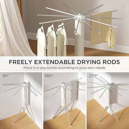 SUNOUTLY Tripod Clothes Drying Rack, Garment Rack Portable and Foldable Space Saving Laundry Drying Rack - Dryer Rack Clothing Floor Folding Balcony Bedroom Household (Silver(Aluminum), 12 rods)