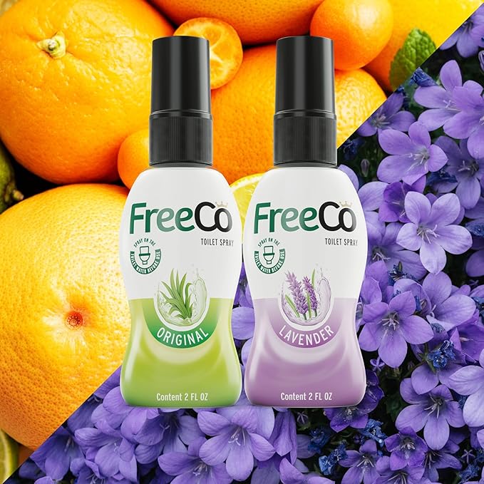 Freeco Before-you-go Toilet Spray | Stops odour Before it Begins with Essential Oils | Ideal for Home, Office, Public Spaces & Travel | Pack 2x60ml, (Pack of 2, Citrus, Lavender)
