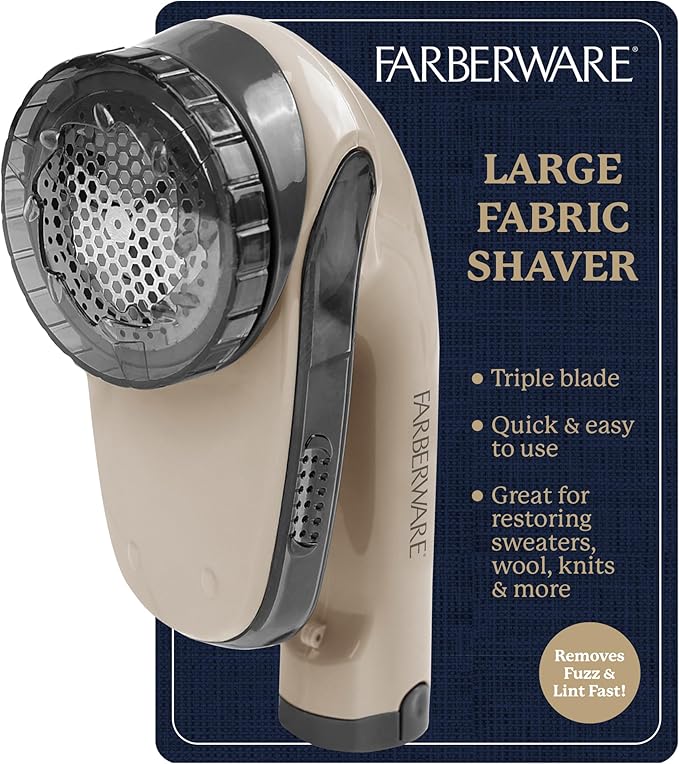 Farberware Large Lint Remover Fabric Shaver – Battery Operated Lint Shaver with Triple Blades for Clothes, Sweater Shaver to Remove Fuzz, Lint Balls, Pilling for Clothing, Couch, Furniture
