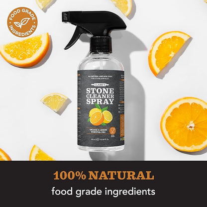 CLARK'S Natural Stone Spray Cleaner, with Microfiber Cloth for Soapstone, Granite, Quartz, Marble, & other Countertop Surfaces – Pure Ingredients to Keep Stone Protected, Citrus Oil Extracts, 12oz