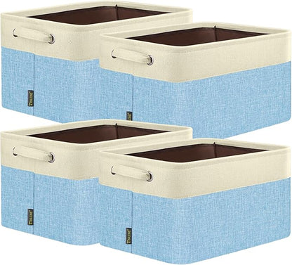 BALEINE 4 Pack Fabric Closet Storage Bins for Shelves, Linen Closet Organizers and Storage, Decorative Baskets for Organizing, Shelf, Clothes, Home, Office (Skyblue, 15''x11''x9.5'')