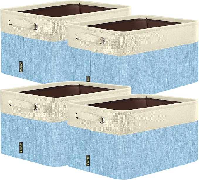 BALEINE 4 Pack Fabric Closet Storage Bins for Shelves, Linen Closet Organizers and Storage, Decorative Baskets for Organizing, Shelf, Clothes, Home, Office (Skyblue, 12"x8"x8")