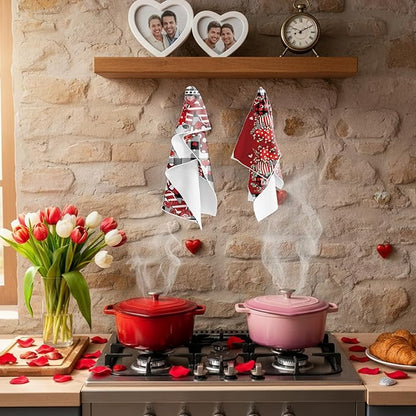 Valentines Day Kitchen Towels - 6 Pcs Plaid Truck Heart Love Theme Valentines Hand Towels, Valentine Dish Towels for Kitchen, Anniversary Wedding Home Decoration Supplies